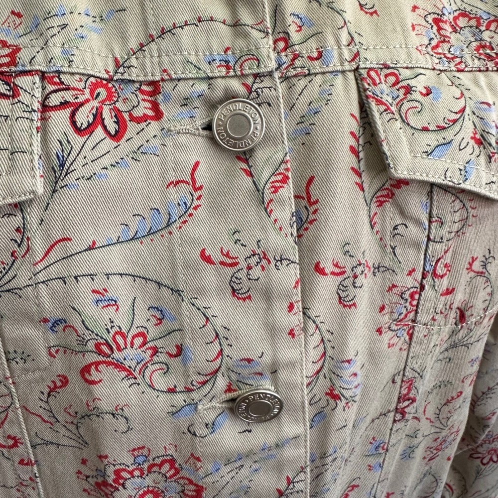 Pendleton Denim Jean Jacket Size Medium Beige Flo… - image 7